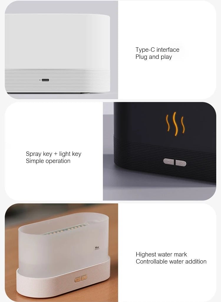 LED Flame Aromatherapy Humidifier - USB Powered Ultrasonic Air Humidifier with Colorful LED Lighting - Home Fads