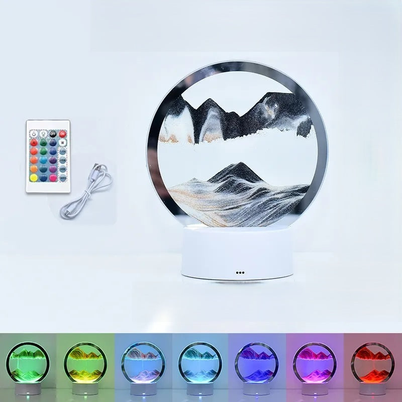 LED RGB Sand Art Lamp – 3D Rotating Hourglass Light with 16 Colors, USB Powered, Touch or Remote Control - Home Fads