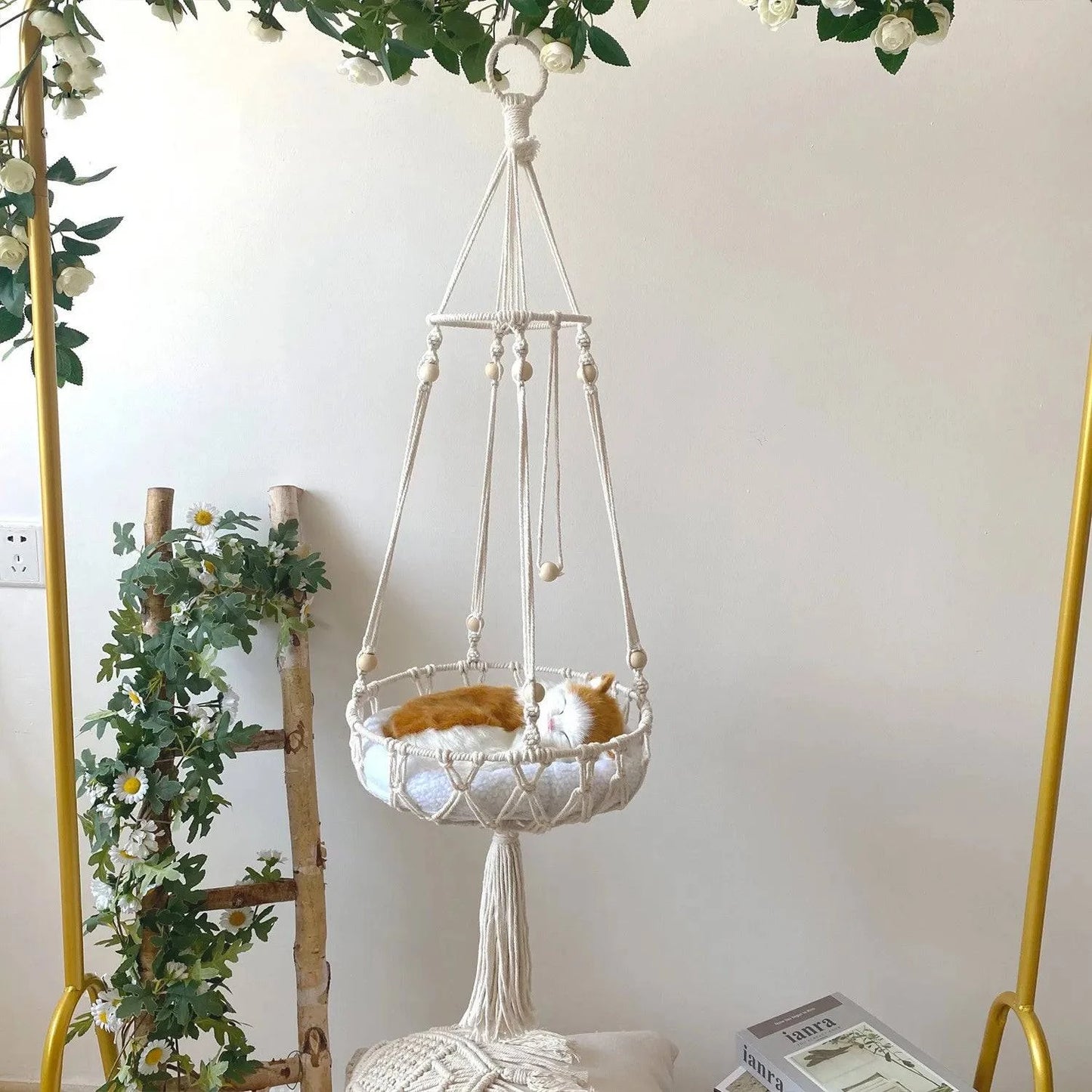 Large Macrame Cat Hammock - Handwoven Hanging Swing Bed for Cats and Small Dogs - Premium Cotton Pet Accessories - Home Fads