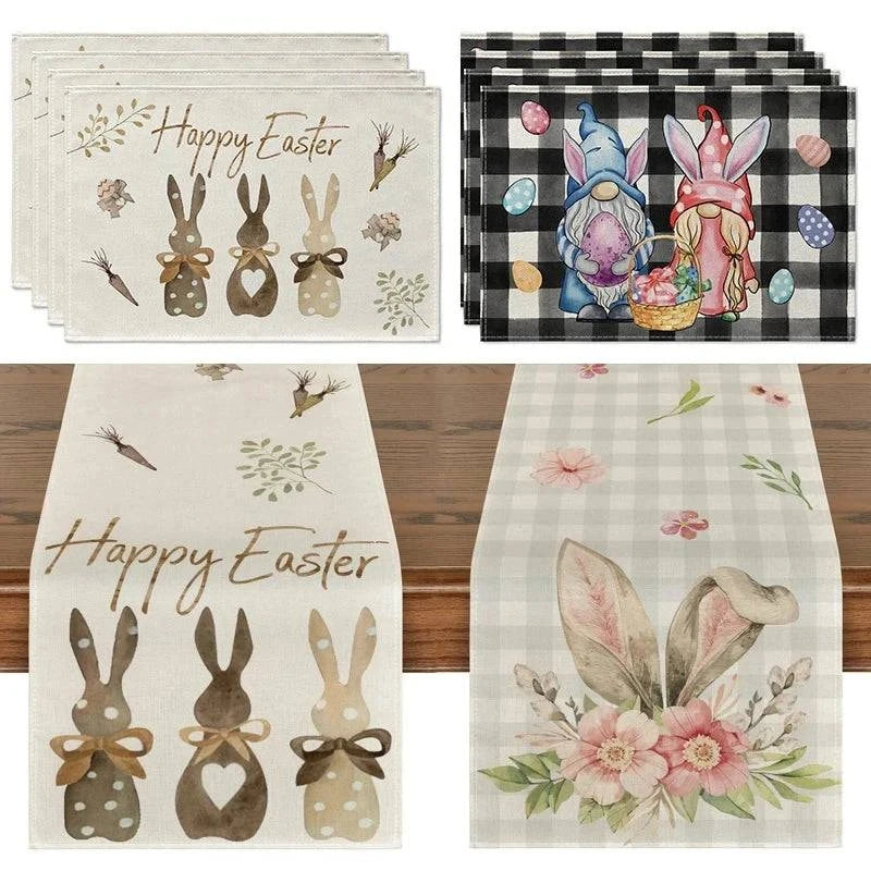 Linen Table Runner – Festive Egg and Bunny Designs – Spring Dining Table Decor - Home Fads