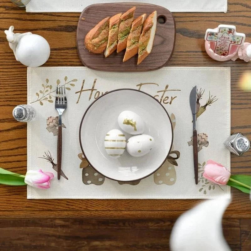 Linen Table Runner – Festive Egg and Bunny Designs – Spring Dining Table Decor - Home Fads