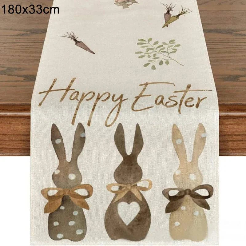 Linen Table Runner – Festive Egg and Bunny Designs – Spring Dining Table Decor - Home Fads