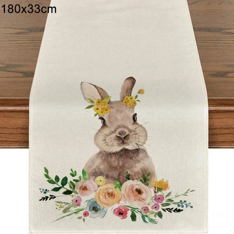 Linen Table Runner – Festive Egg and Bunny Designs – Spring Dining Table Decor - Home Fads