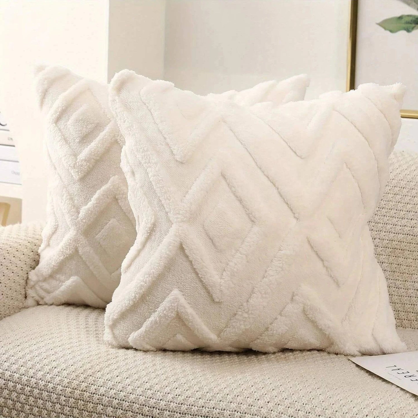 Luxurious Decorative Faux Wool Throw Pillow Cover Set: Soft Plush Short Fleece Square Patterned Cushion Cases - Available in 6 Sizes - Home Fads