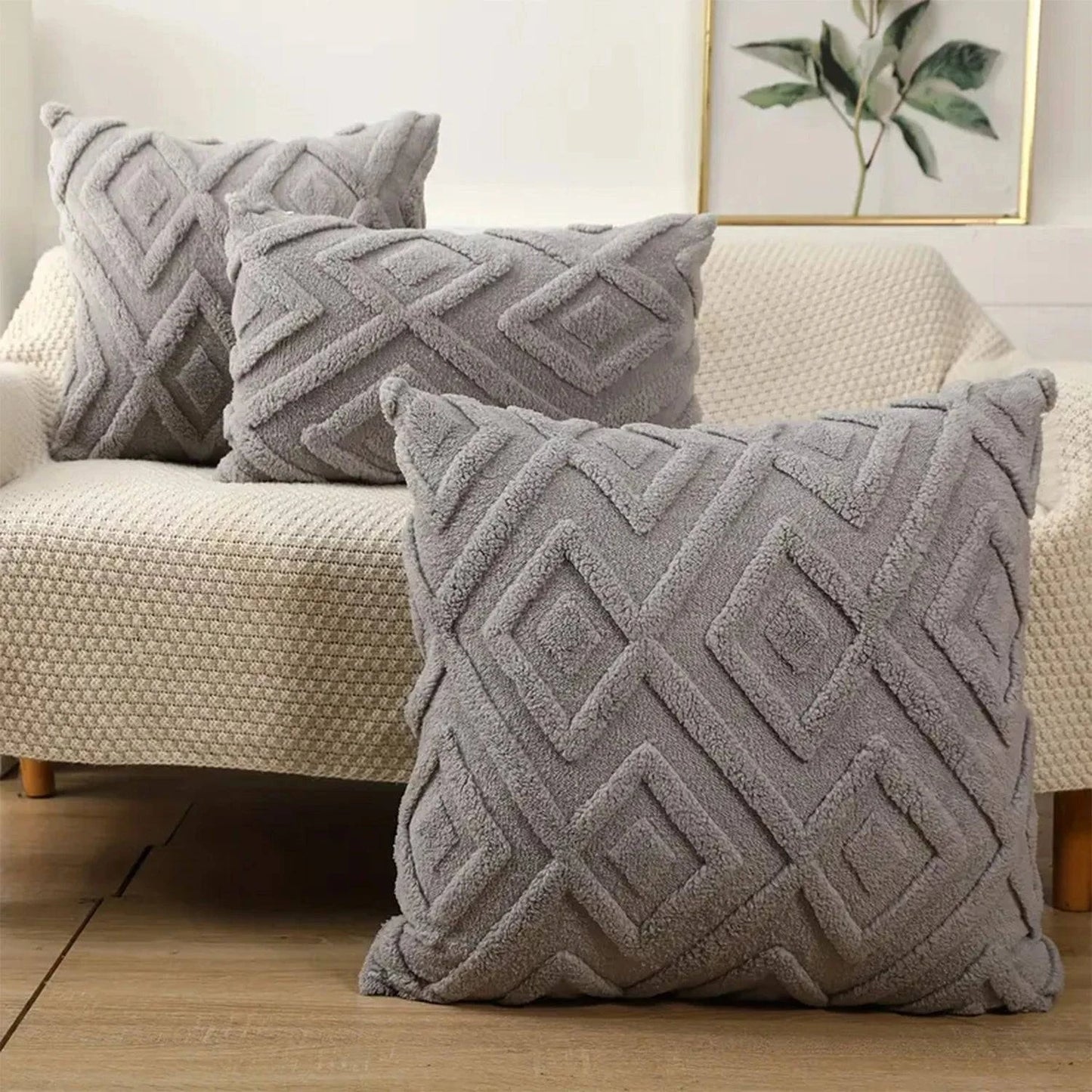 Luxurious Decorative Faux Wool Throw Pillow Cover Set: Soft Plush Short Fleece Square Patterned Cushion Cases - Available in 6 Sizes - Home Fads