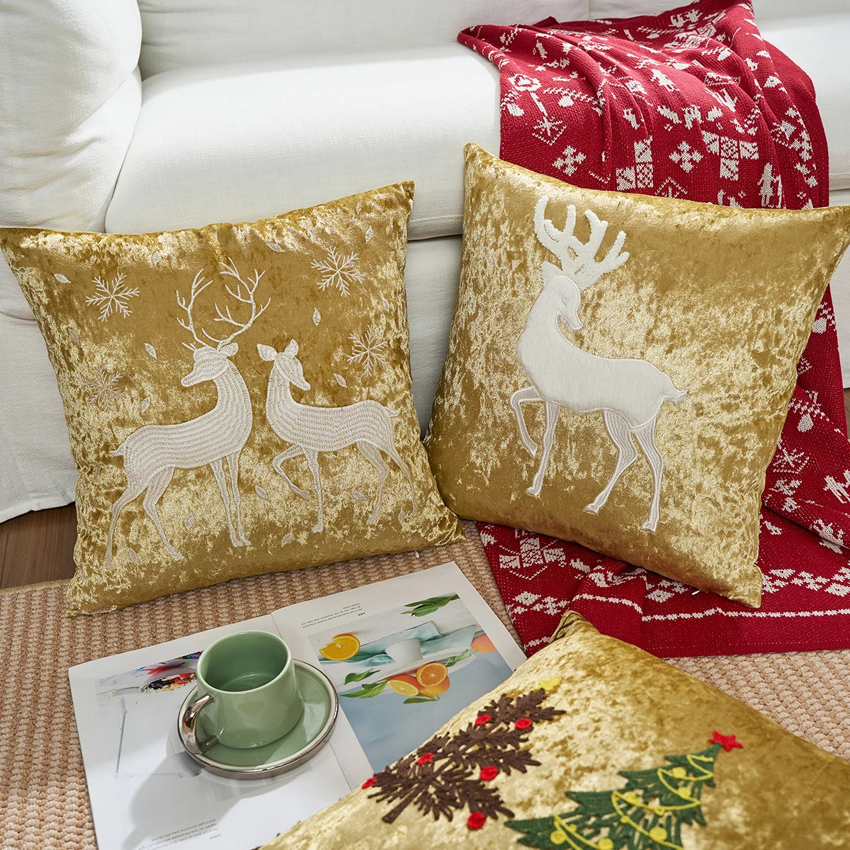 Luxurious Embroidered Velvet Cushion Cover – Soft 18x18 Decorative Throw Pillow Case in Gold for Holiday Home Decor - Home Fads
