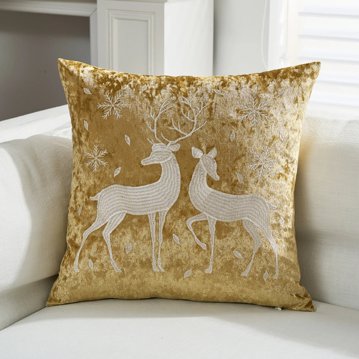 Luxurious Embroidered Velvet Cushion Cover – Soft 18x18 Decorative Throw Pillow Case in Gold for Holiday Home Decor - Home Fads