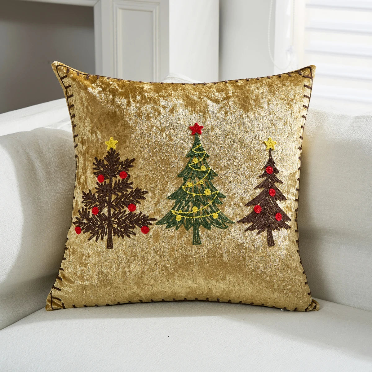 Luxurious Embroidered Velvet Cushion Cover – Soft 18x18 Decorative Throw Pillow Case in Gold for Holiday Home Decor - Home Fads