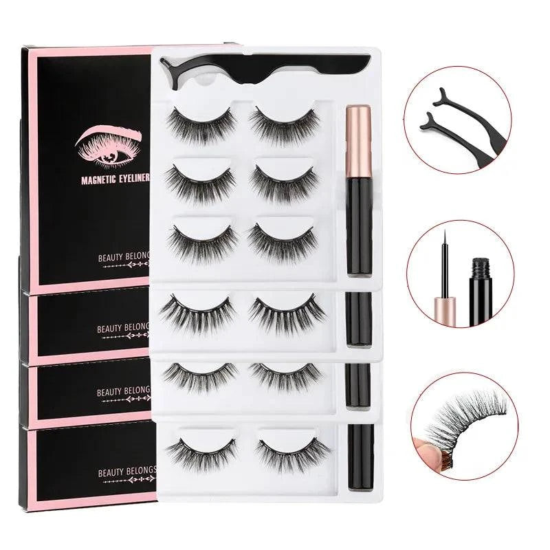 Magnetic Eyelashes Set - 1/2/3/4 Pairs with Waterproof Liquid Eyeliner, Tweezer, and Reusable Design - Home Fads
