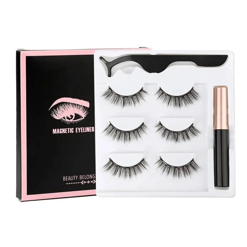 Magnetic Eyelashes Set - 1/2/3/4 Pairs with Waterproof Liquid Eyeliner, Tweezer, and Reusable Design - Home Fads