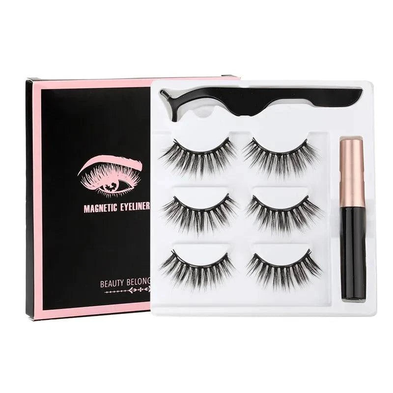 Magnetic Eyelashes Set - 1/2/3/4 Pairs with Waterproof Liquid Eyeliner, Tweezer, and Reusable Design - Home Fads