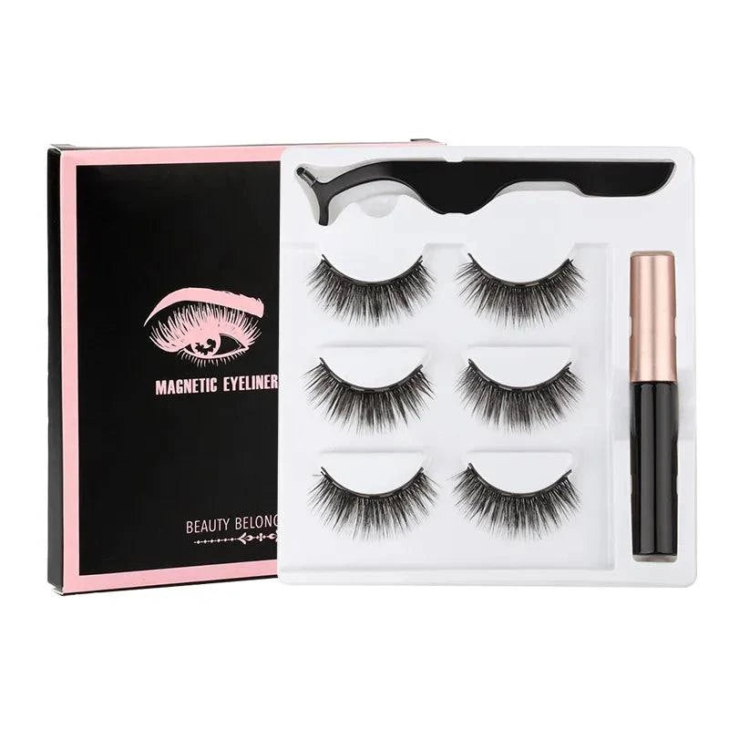 Magnetic Eyelashes Set - 1/2/3/4 Pairs with Waterproof Liquid Eyeliner, Tweezer, and Reusable Design - Home Fads