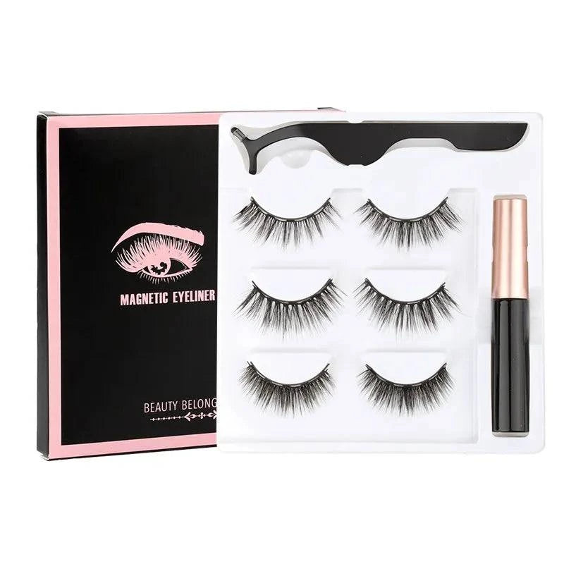 Magnetic Eyelashes Set - 1/2/3/4 Pairs with Waterproof Liquid Eyeliner, Tweezer, and Reusable Design - Home Fads