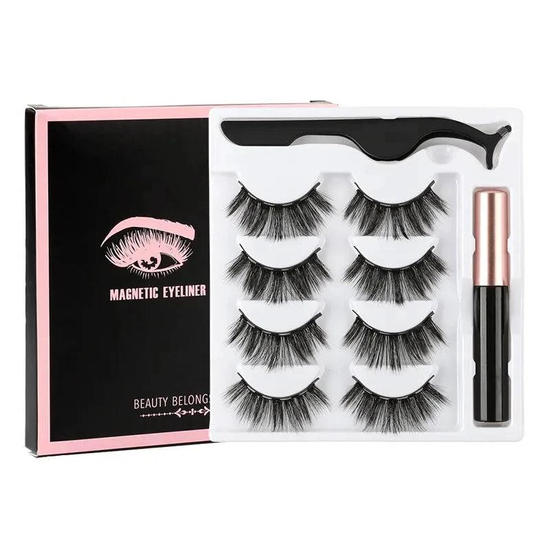 Magnetic Eyelashes Set - 1/2/3/4 Pairs with Waterproof Liquid Eyeliner, Tweezer, and Reusable Design - Home Fads