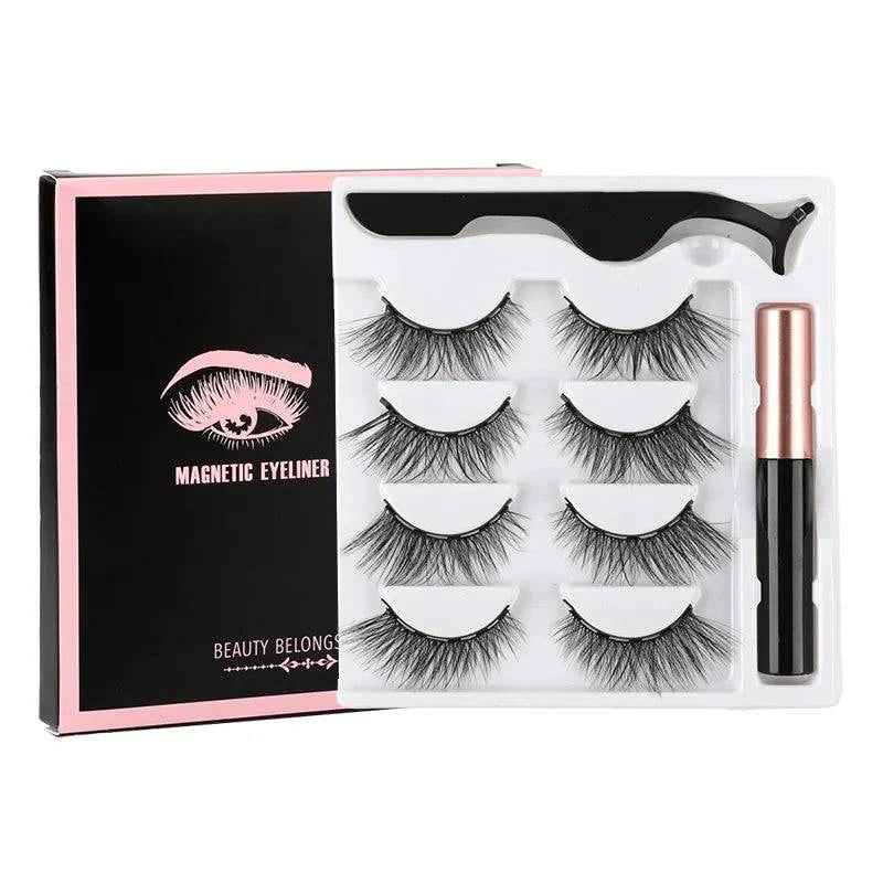 Magnetic Eyelashes Set - 1/2/3/4 Pairs with Waterproof Liquid Eyeliner, Tweezer, and Reusable Design - Home Fads