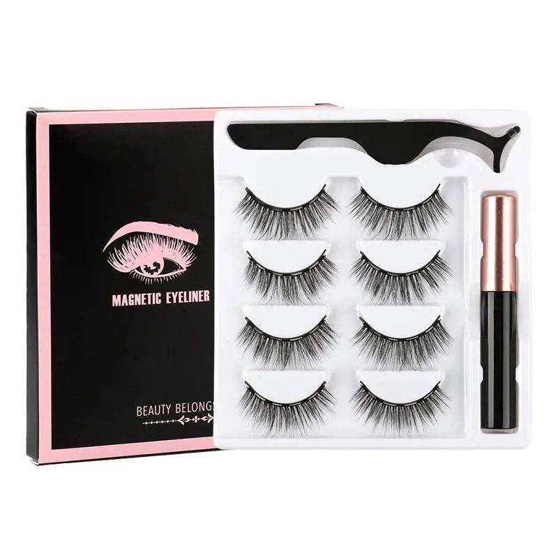Magnetic Eyelashes Set - 1/2/3/4 Pairs with Waterproof Liquid Eyeliner, Tweezer, and Reusable Design - Home Fads