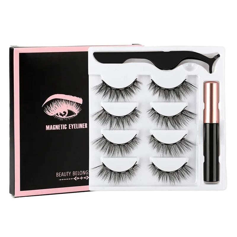 Magnetic Eyelashes Set - 1/2/3/4 Pairs with Waterproof Liquid Eyeliner, Tweezer, and Reusable Design - Home Fads