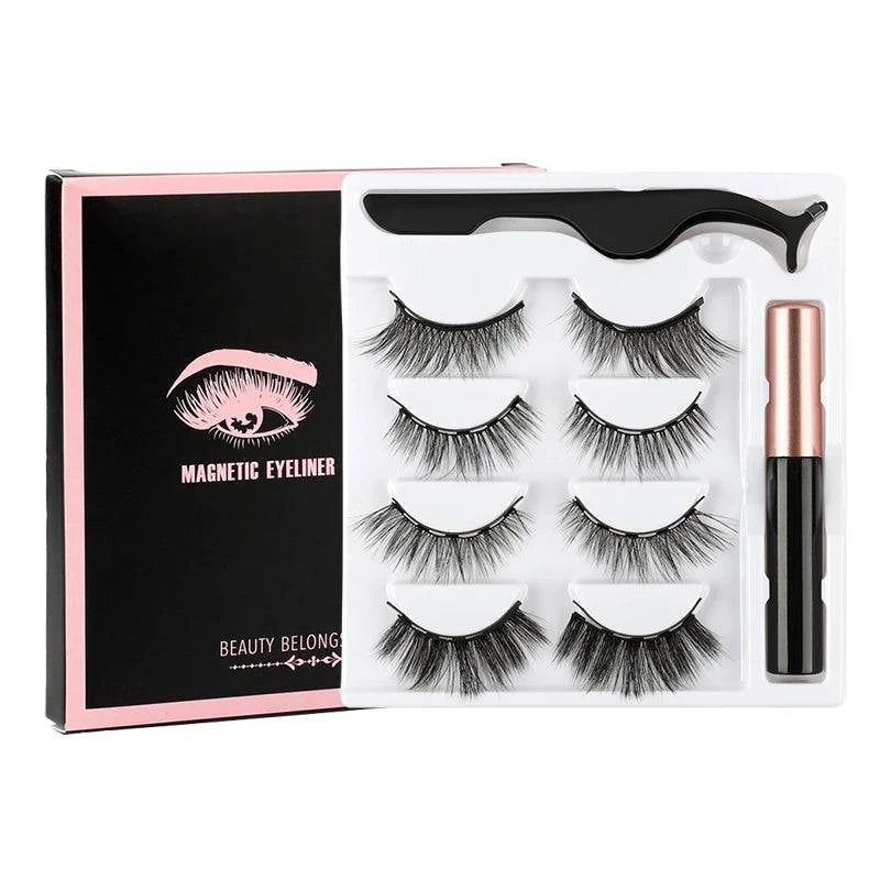 Magnetic Eyelashes Set - 1/2/3/4 Pairs with Waterproof Liquid Eyeliner, Tweezer, and Reusable Design - Home Fads