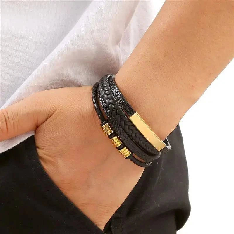 Exquisite Men's Leather Bracelet: Ideal Gift Choice - Handcrafted Multi-Layered Charm Accent - Collection 2 - Home Fads