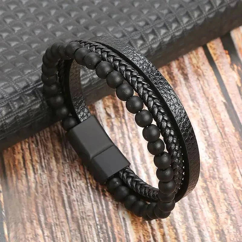 Exquisite Men's Leather Bracelet: Ideal Gift Choice - Handcrafted Multi-Layered Charm Accent - Collection 2 - Home Fads