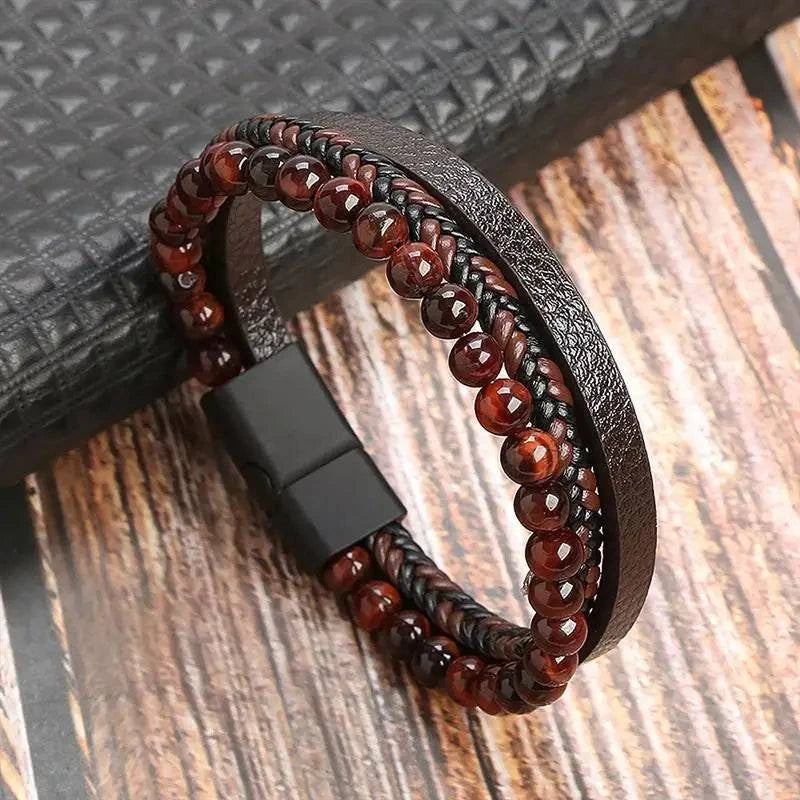 Exquisite Men's Leather Bracelet: Ideal Gift Choice - Handcrafted Multi-Layered Charm Accent - Collection 2 - Home Fads