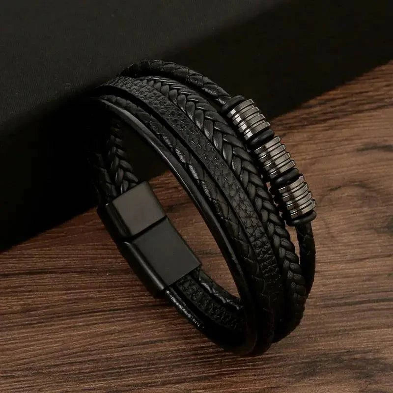 Exquisite Men's Leather Bracelet: Ideal Gift Choice - Handcrafted Multi-Layered Charm Accent - Collection 2 - Home Fads