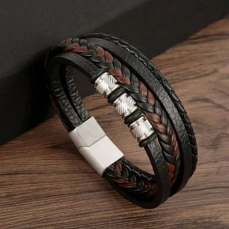 Exquisite Men's Leather Bracelet: Ideal Gift Choice - Handcrafted Multi-Layered Charm Accent - Collection 2 - Home Fads