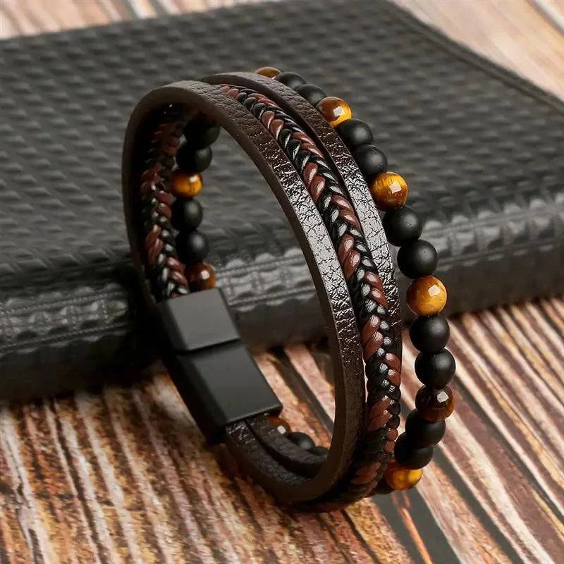 Exquisite Men's Leather Bracelet: Ideal Gift Choice - Handcrafted Multi-Layered Charm Accent - Collection 2 - Home Fads