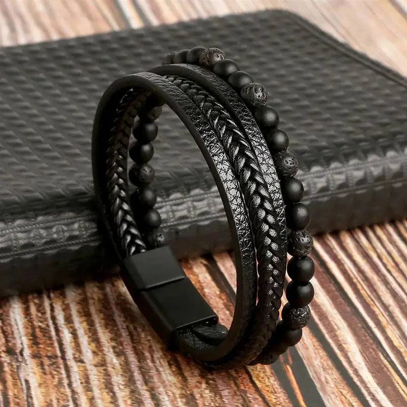 Exquisite Men's Leather Bracelet: Ideal Gift Choice - Handcrafted Multi-Layered Charm Accent - Collection 2 - Home Fads