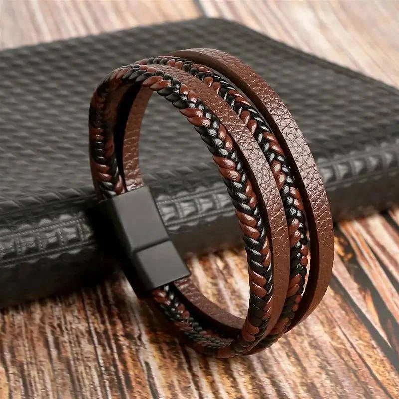 Exquisite Men's Leather Bracelet: Ideal Gift Choice - Handcrafted Multi-Layered Charm Accent - Collection 2 - Home Fads