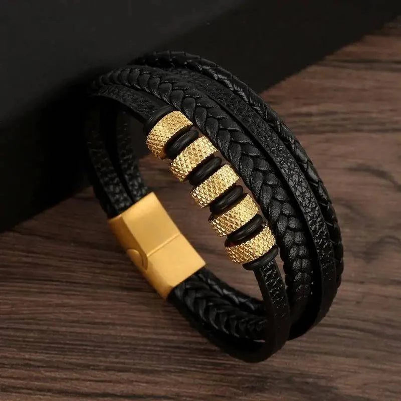 Exquisite Men's Leather Bracelet: Ideal Gift Choice - Handcrafted Multi-Layered Charm Accent - Collection 2 - Home Fads