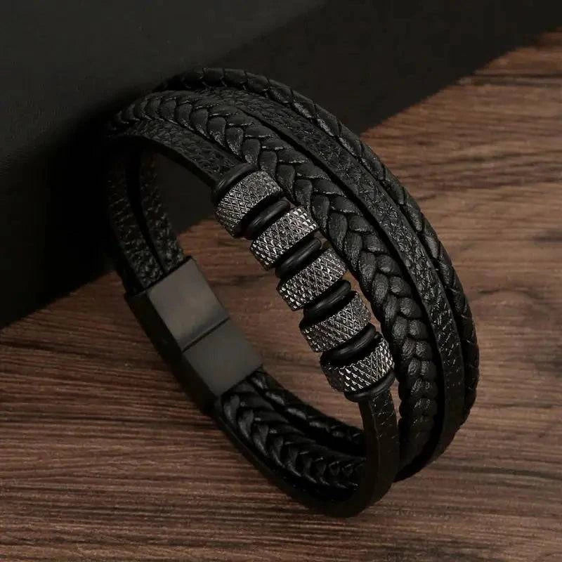 Exquisite Men's Leather Bracelet: Ideal Gift Choice - Handcrafted Multi-Layered Charm Accent - Collection 2 - Home Fads