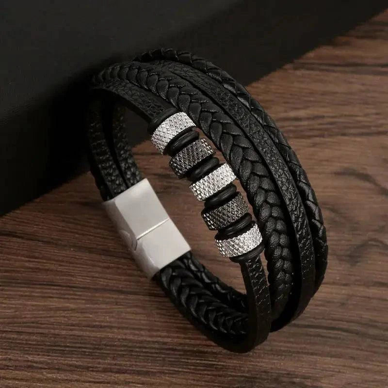 Exquisite Men's Leather Bracelet: Ideal Gift Choice - Handcrafted Multi-Layered Charm Accent - Collection 2 - Home Fads