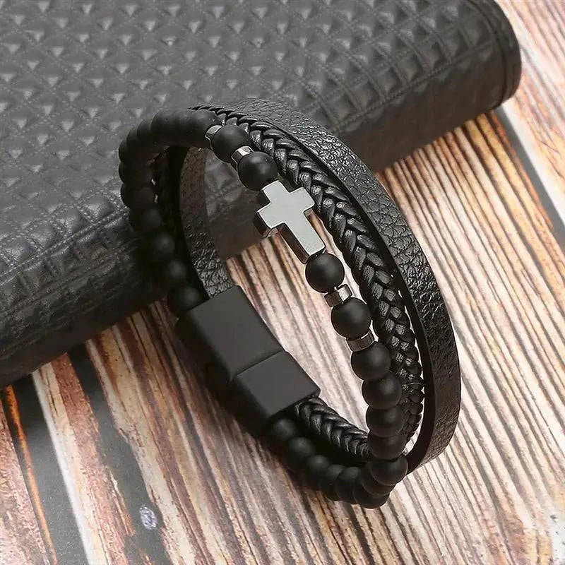 Exquisite Men's Leather Bracelet: Ideal Gift Choice - Handcrafted Multi-Layered Charm Accent - Collection 2 - Home Fads