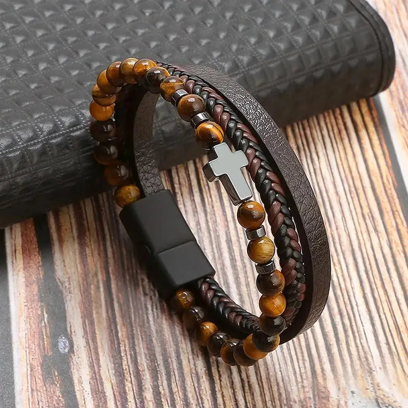 Exquisite Men's Leather Bracelet: Ideal Gift Choice - Handcrafted Multi-Layered Charm Accent - Collection 2 - Home Fads