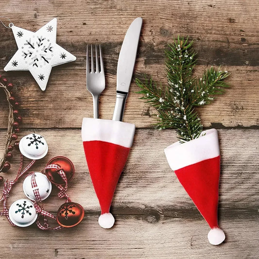 Mini Holiday Hat Cutlery Holders – Festive Covers for Forks, Knives & Spoons – Packs of 5, 10, 20, 30, 50 for Seasonal Parties & Celebrations - Home Fads