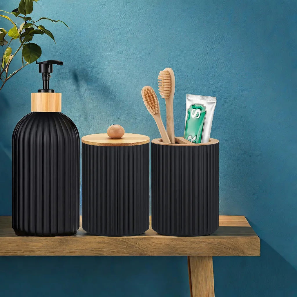 Modern Bathroom Countertop Organizer – Soap Dispenser, Cotton Storage & Toothbrush Holder - Home Fads