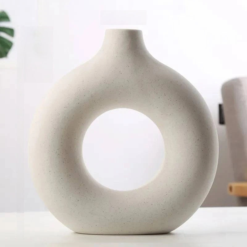 Modern Circular Hollow Ceramic Vase: Elegant Home and Office Decoration Piece - Home Fads