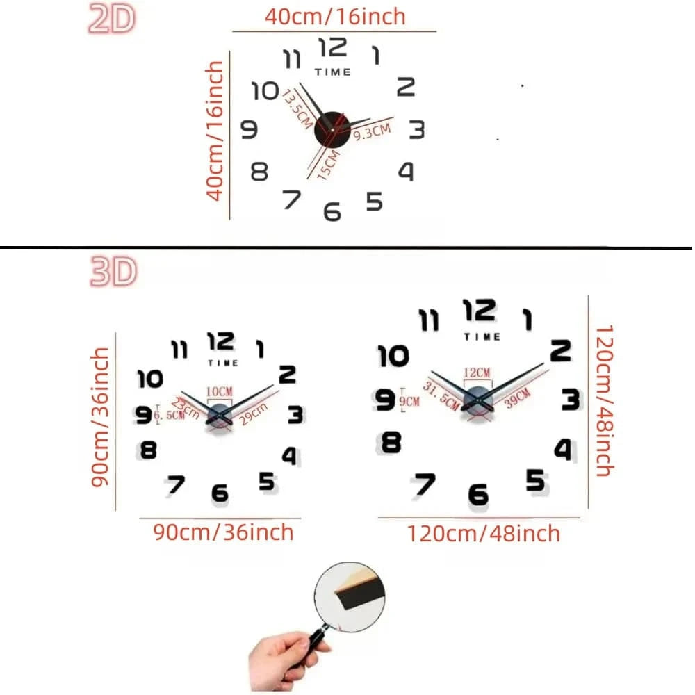 Modern Large Wall Clock - 3D DIY Quartz Acrylic Mirror Stickers - 48 Inch - Home Fads