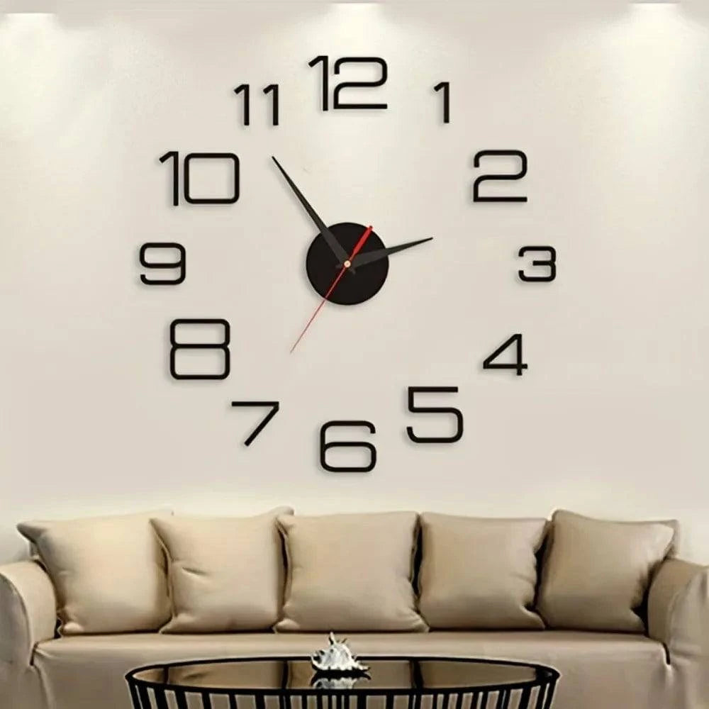 Modern Large Wall Clock - 3D DIY Quartz Acrylic Mirror Stickers - 48 Inch - Home Fads