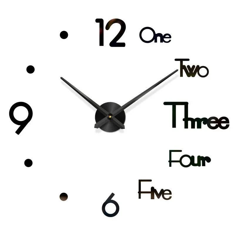 Modern Large Wall Clock - 3D DIY Quartz Acrylic Mirror Stickers - 48 Inch - Home Fads
