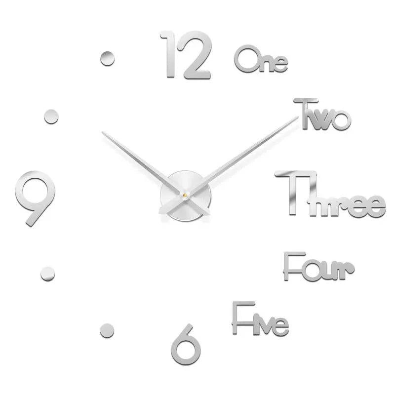 Modern Large Wall Clock - 3D DIY Quartz Acrylic Mirror Stickers - 48 Inch - Home Fads