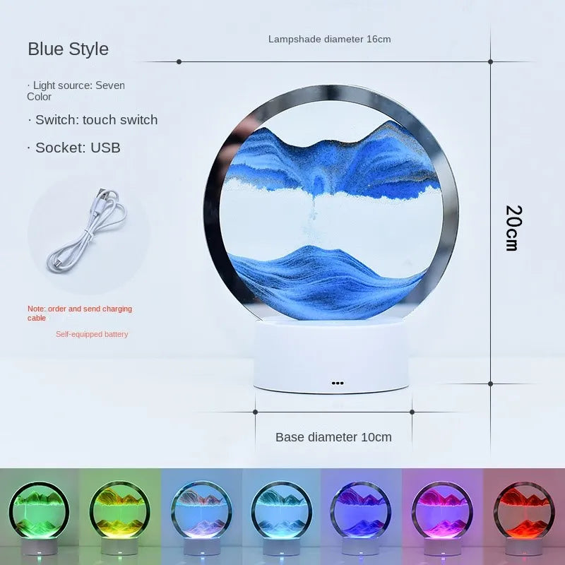 Multifunctional LED RGB Sand Table Lamp: 3D Moving Art Frame, Night Light, and Hourglass with 16 Colors - Remote Controlled - Home Fads