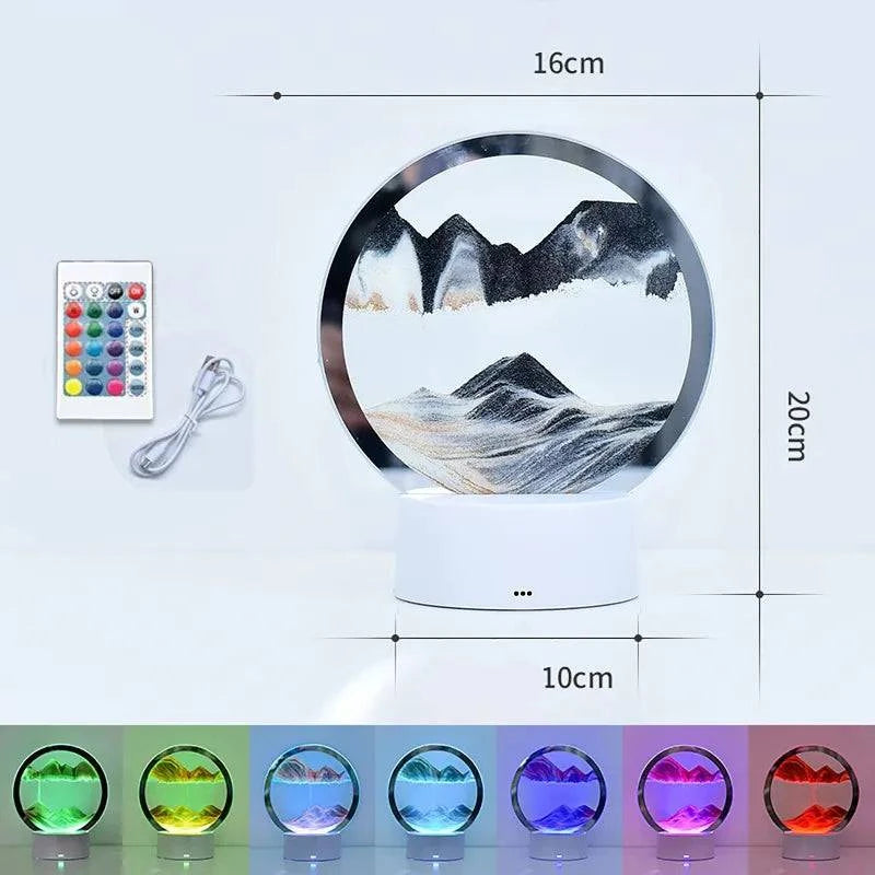 Multifunctional LED RGB Sand Table Lamp: 3D Moving Art Frame, Night Light, and Hourglass with 16 Colors - Remote Controlled - Home Fads