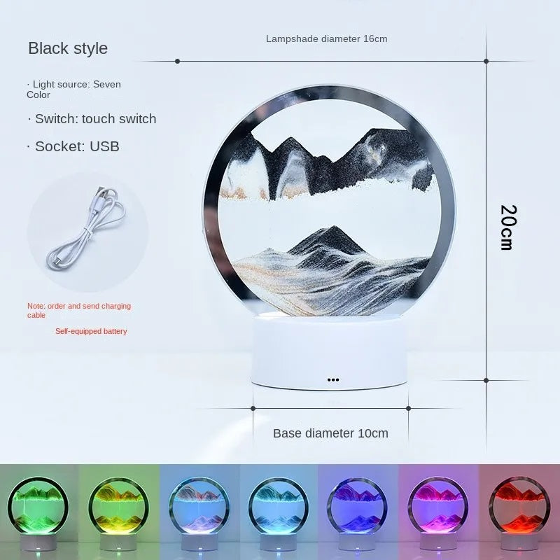 Multifunctional LED RGB Sand Table Lamp: 3D Moving Art Frame, Night Light, and Hourglass with 16 Colors - Remote Controlled - Home Fads