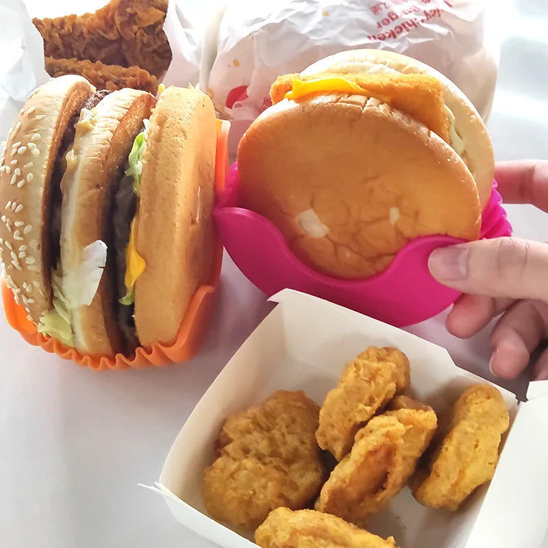 Neat Burger Eating Solution - Mess-Free Reusable Silicone Burger Holder Stand - Home Fads