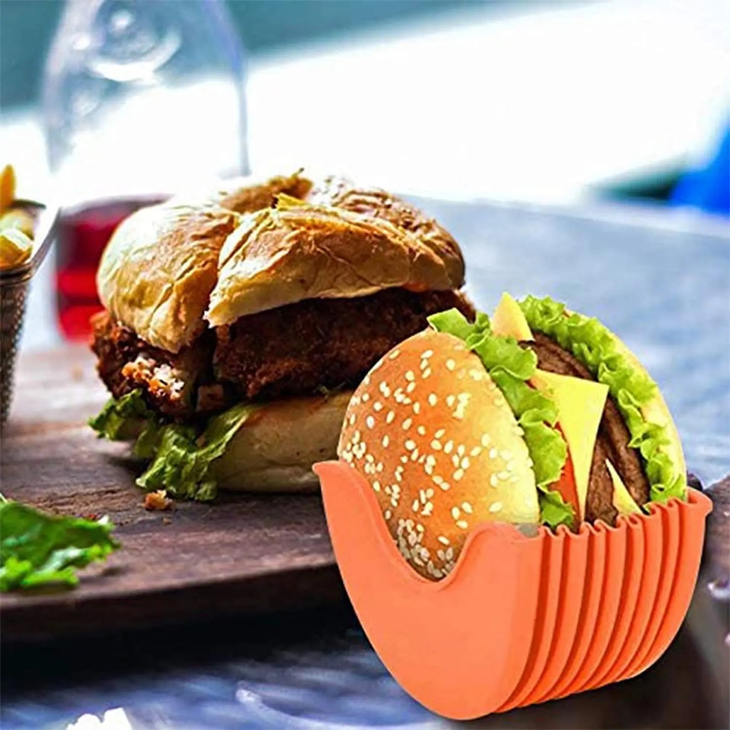 Neat Burger Eating Solution - Mess-Free Reusable Silicone Burger Holder Stand - Home Fads