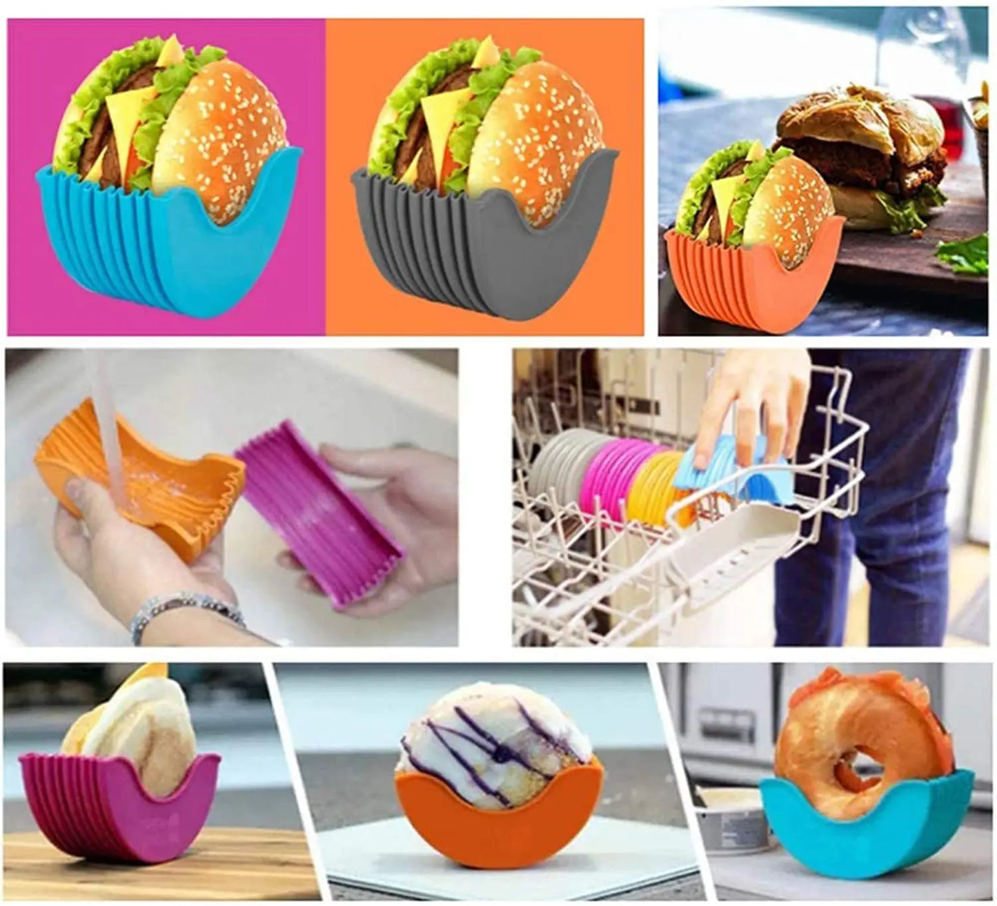 Neat Burger Eating Solution - Mess-Free Reusable Silicone Burger Holder Stand - Home Fads