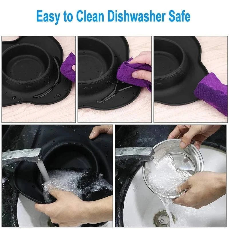 Non-Slip Double Dog Bowl with Silicone Mat - Stainless Steel Pet Feeding and Drinking Station - Home Fads