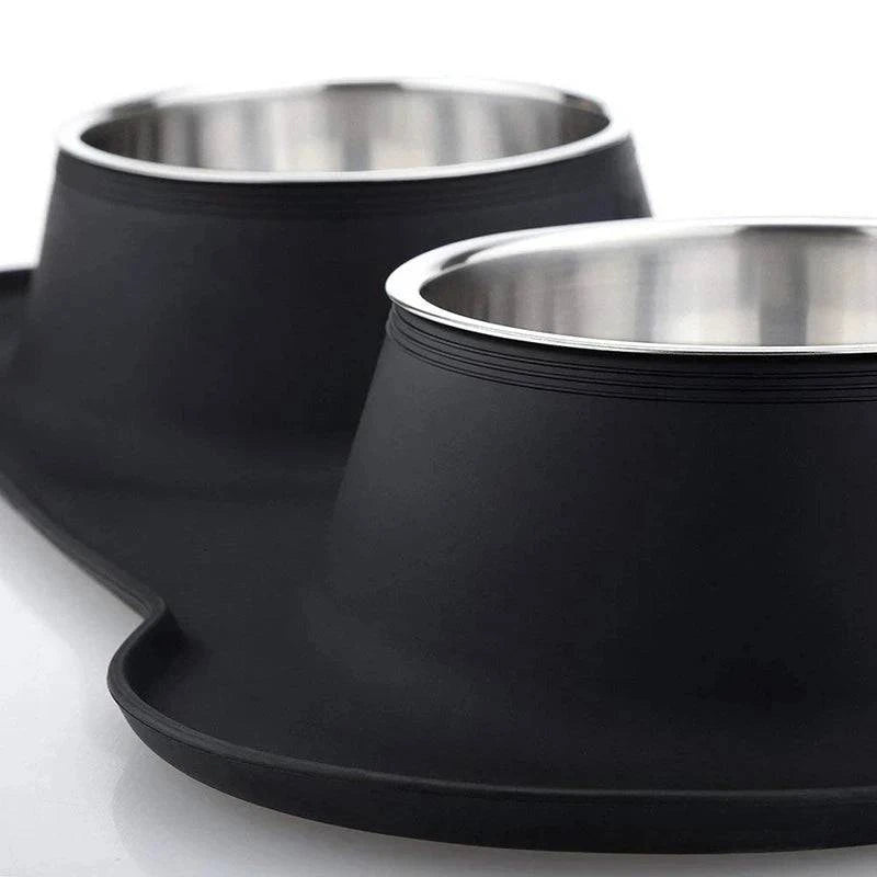 Non-Slip Double Dog Bowl with Silicone Mat - Stainless Steel Pet Feeding and Drinking Station - Home Fads